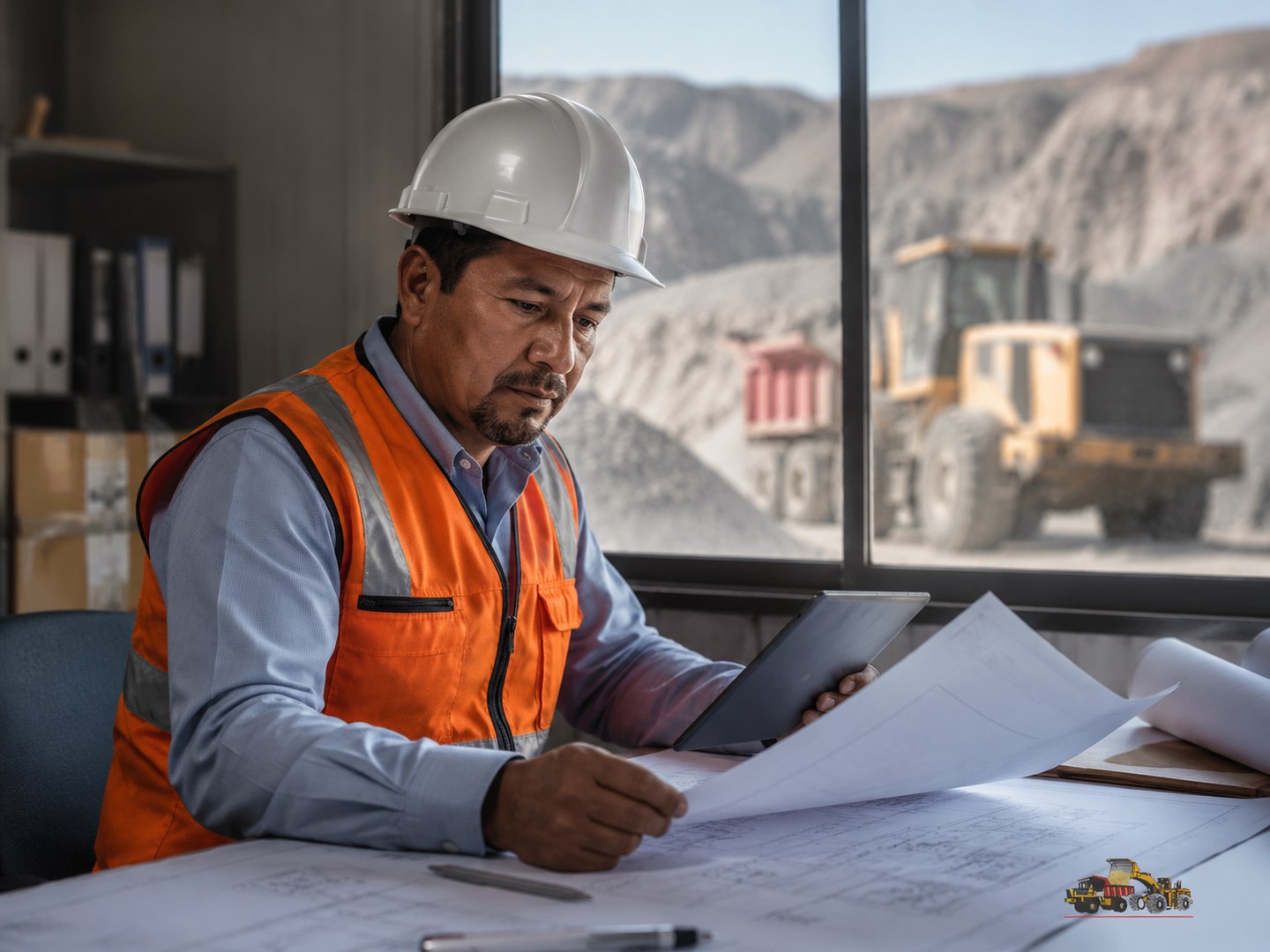 Ingeniero revisando documentos de obra
